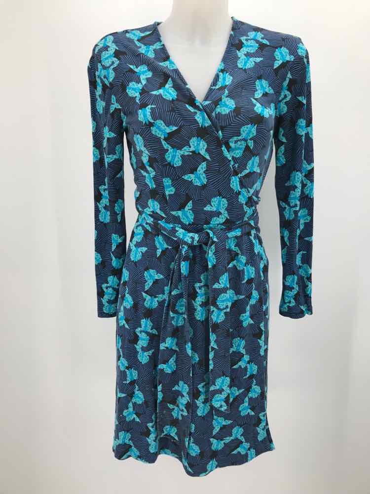 Diane Von Furstenberg Blue Size 8 Printed Midi Wrap Dress