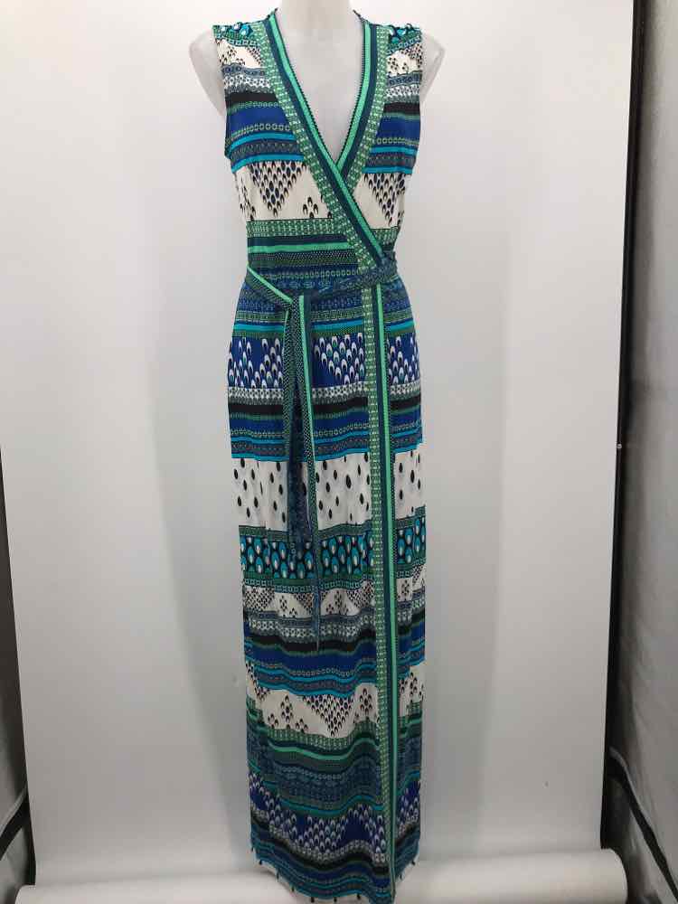 Diane Von Furstenberg Blue Size 8 Viscose Printed Long Wrap Dress