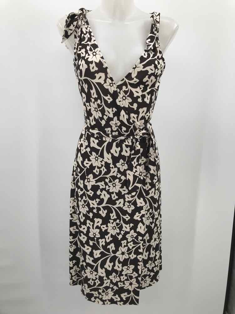 Diane Von Furstenberg Brown Size 8 Silk Floral Sleeveless Midi Wrap Dress