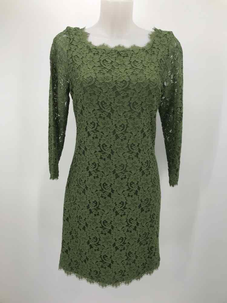 Diane Von Furstenberg Green Size 10 Lace Long Sleeve Dress