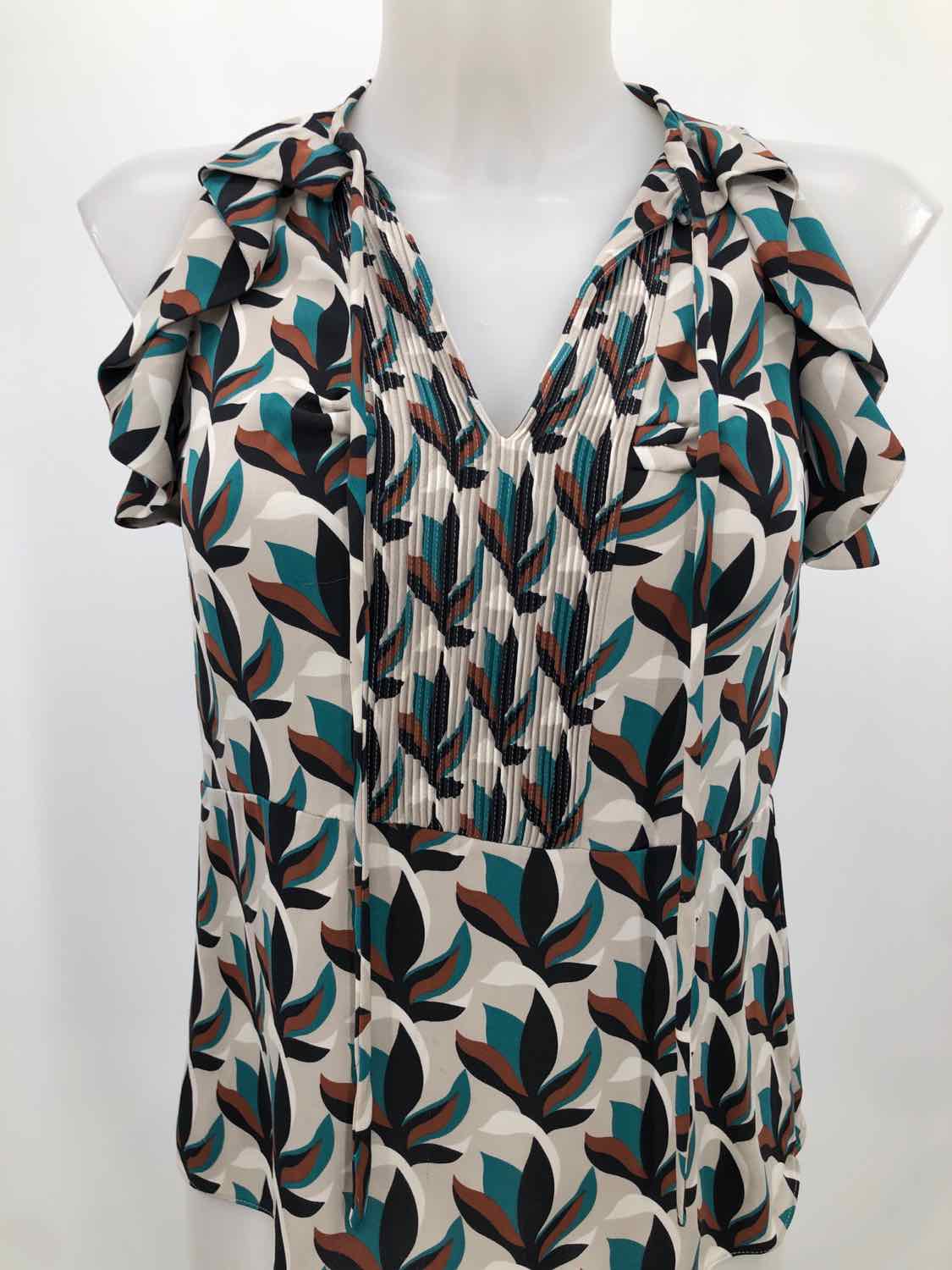 Diane Von Furstenberg Grey Size XS Printed Pleated Blouse