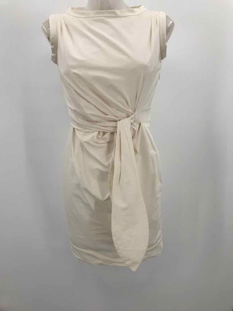 Diane Von Furstenberg Ivory Size 2 Draped Tie Front Knee Length Sleeveless Dress