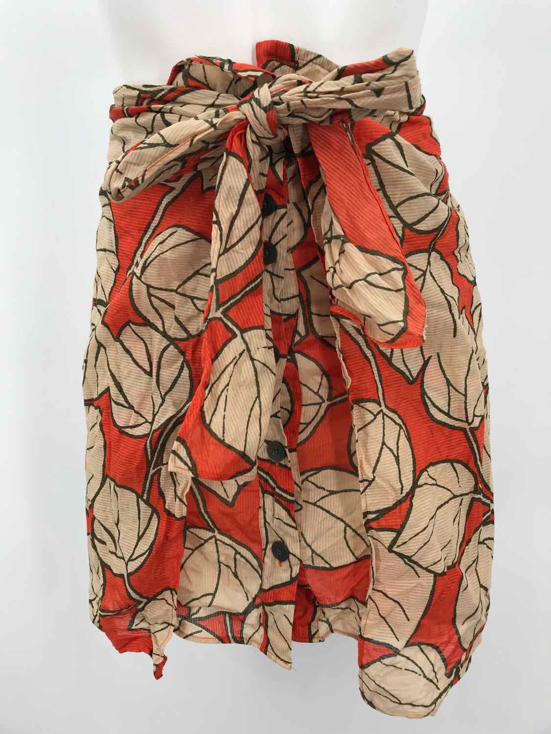 Diane Von Furstenberg Orange Size 4 Cotton Button Down Printed Wrap Skirt