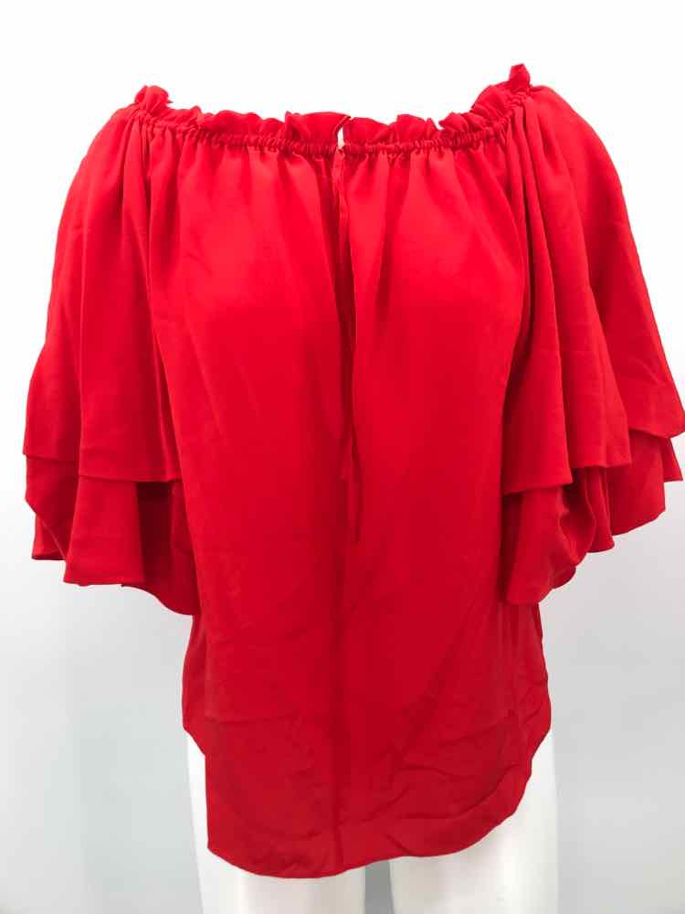 Diane Von Furstenberg Red Size XS Ruffle Sleeve Open Shoulder Blouse