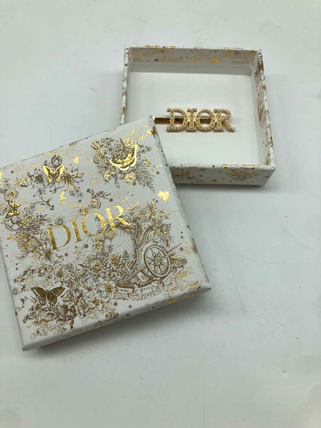 Dior Gold Logo Faux Pearl Hair Accessory