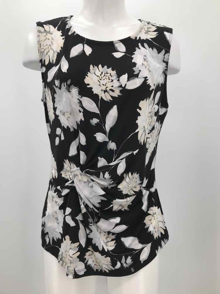 DKNY Black Size Large Floral Sleeveless Top