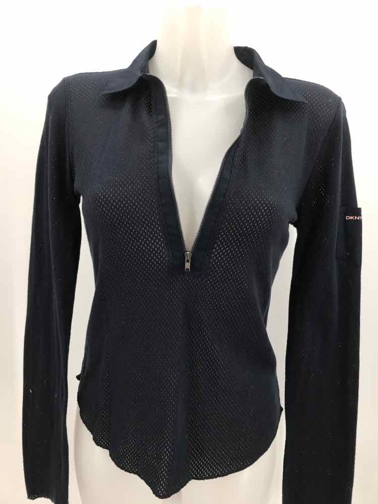 DKNY Black Size Medium Cotton Perforated Long Sleeve Blouse