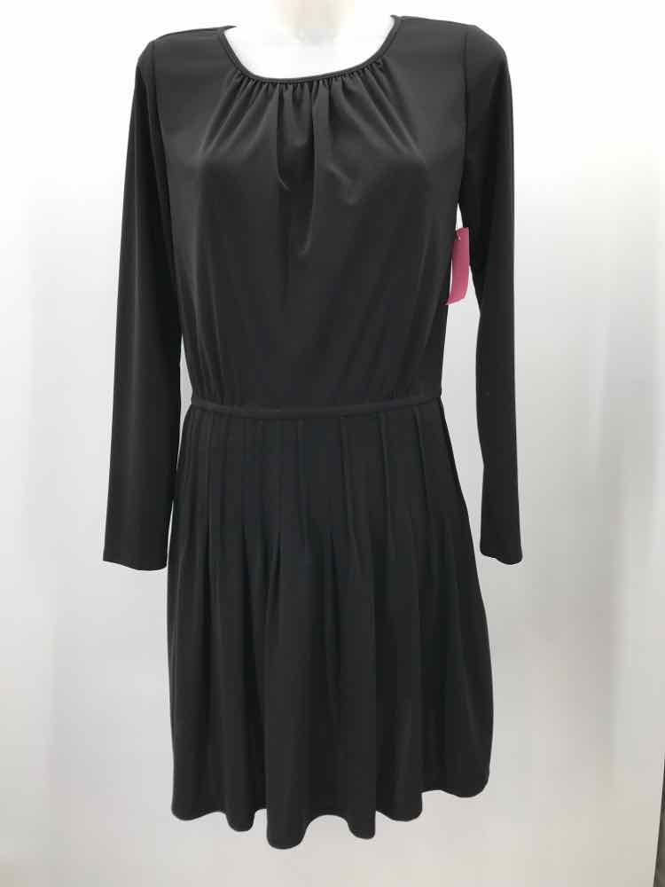 DKNY Black Size Medium Pleated Knee Length Long Sleeve Dress