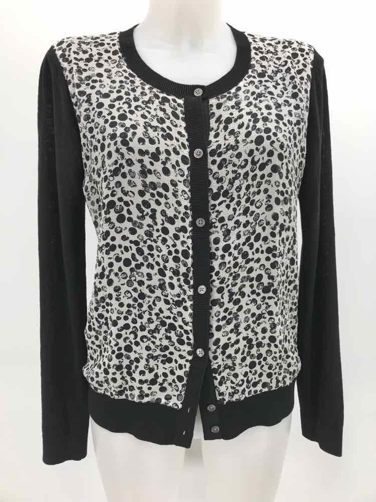 DKNY Black Size Medium Silk Printed Button Down Sweater