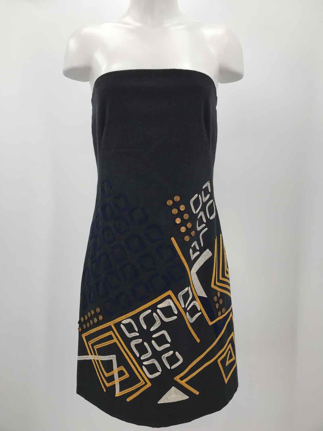 DKNY Grey Size 4 Knitted Embroidered Short Strapless Dress