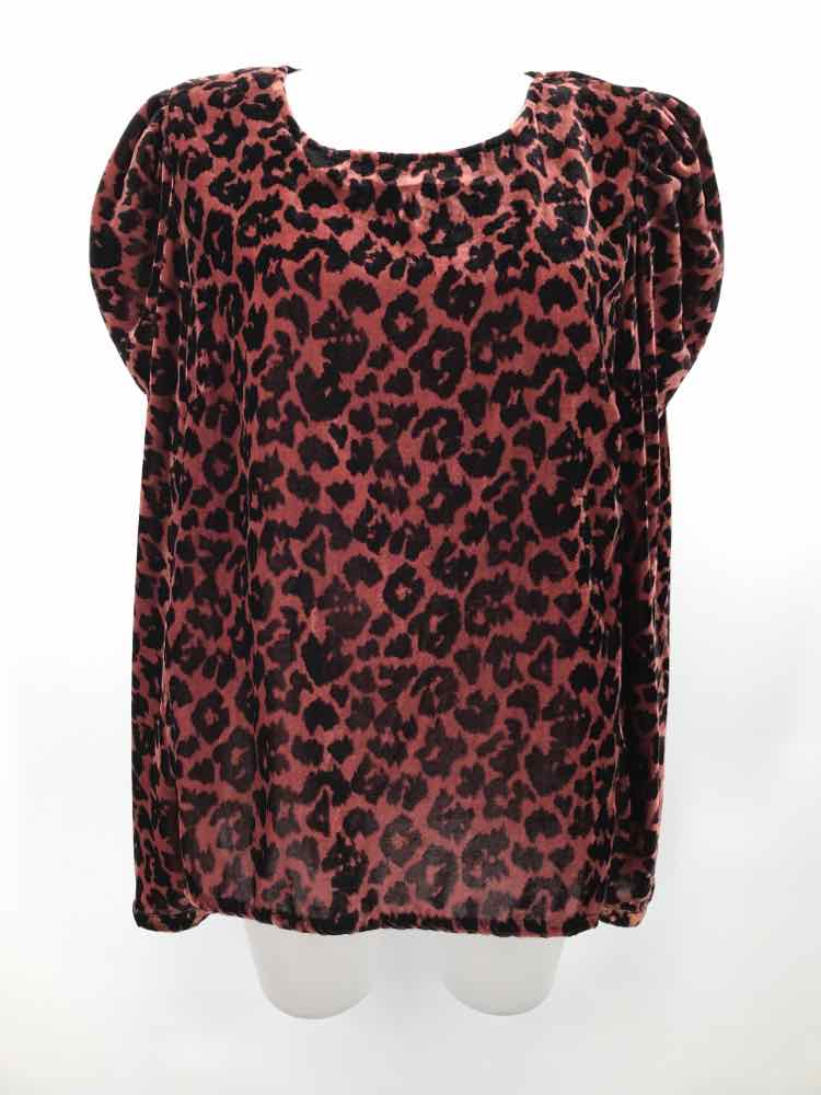 Dolan Black Size Large Animal Print Puff Sleeve Long Sleeve Blouse