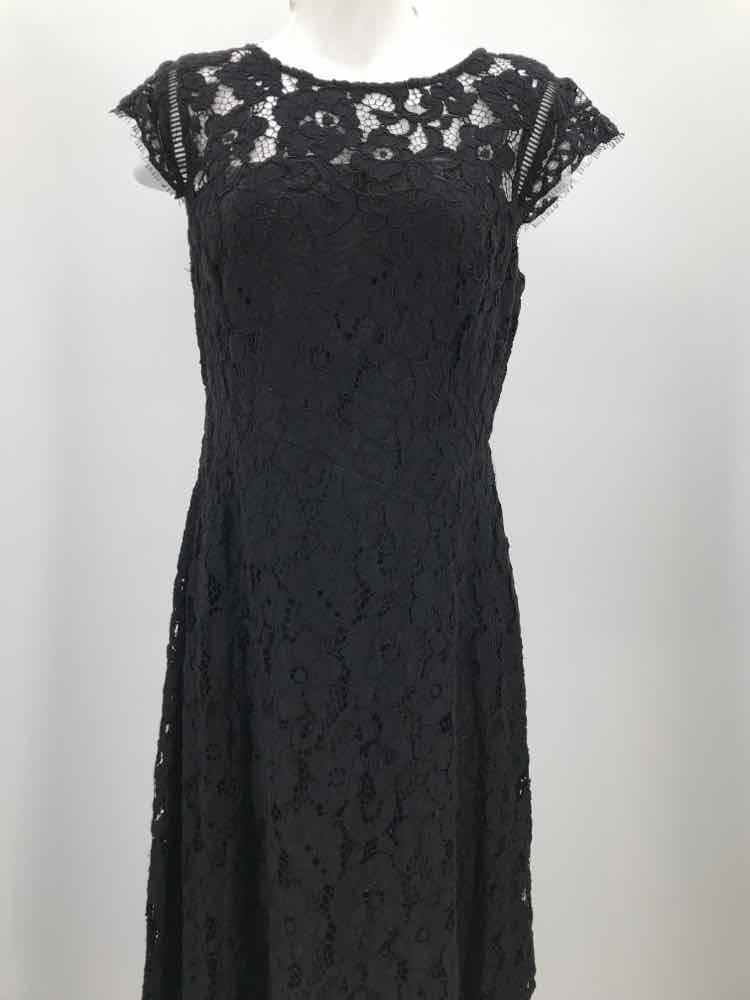 Donna Karan Black Size 10 Floral Eyelet Midi Sleeveless Dress