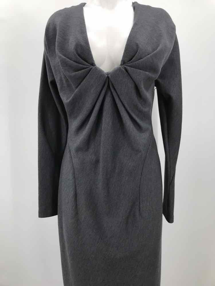 Donna Karan Grey Size Large Pleated Midi Sweater Dress