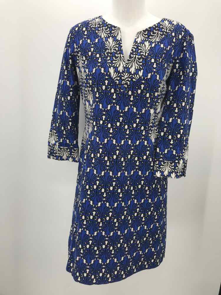 Donna Morgan Blue Size 10 Printed Knee Length Long Sleeve Dress