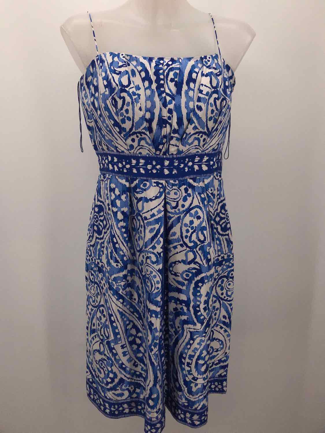 Donna Morgan Blue Size 10 Silk Printed Knee Length Sleeveless Dress