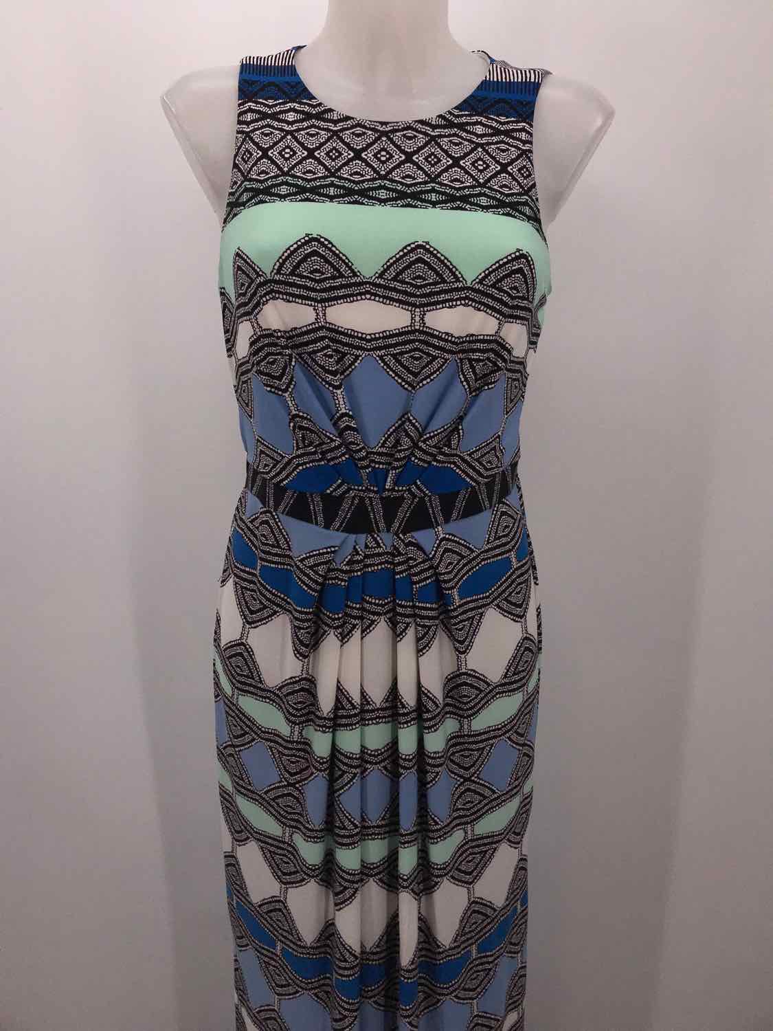 Donna Morgan Blue Size 8 Printed Long Sleeveless Dress