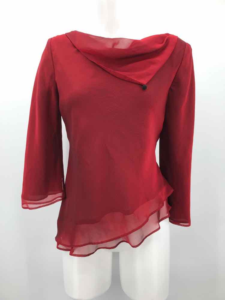 Donna Ricco Red Size 6 Asymmetrical Long Sleeve Blouse