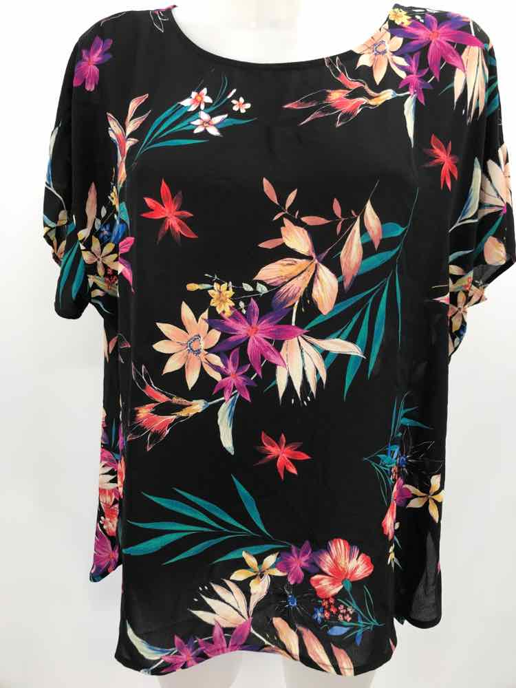 DR2 Black Size Large Polyester Floral Blouse