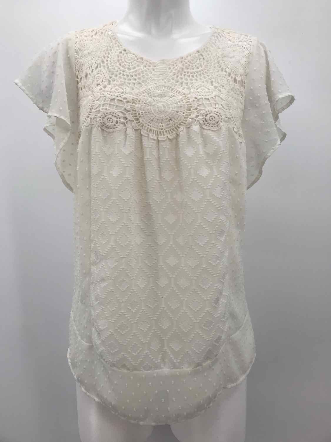 DR2 Ivory Size Small Polyester Crochet Blouse