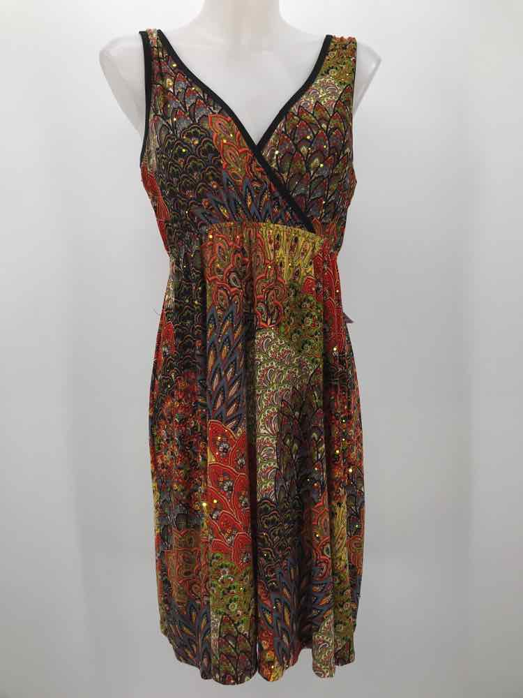 Dream Dance Orange Size Large Printed Knee Length Sleeveless Dress