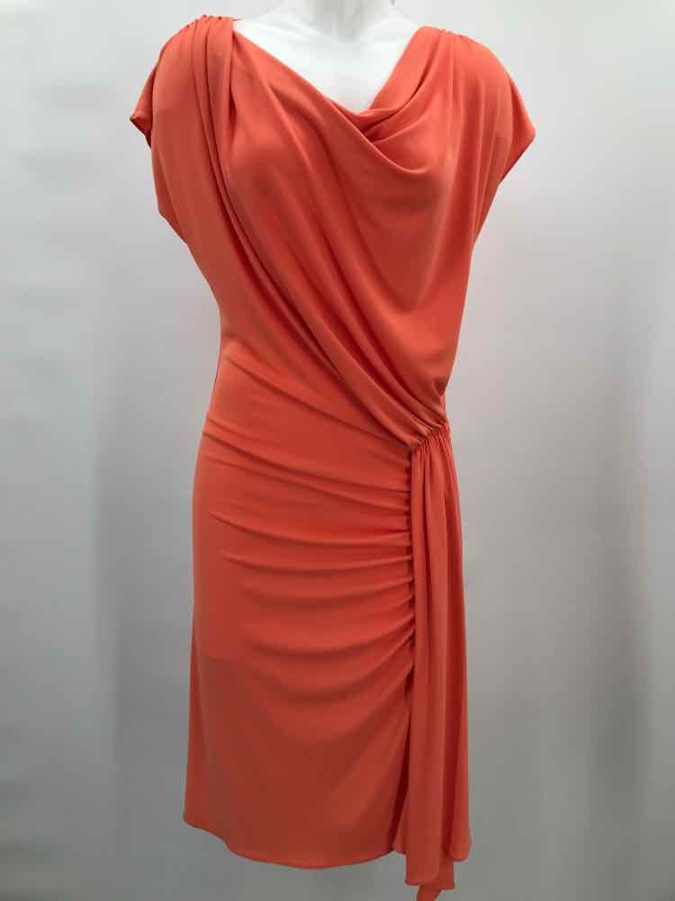 Drew Orange Size Small Ruched Midi Short Sleeve Dress