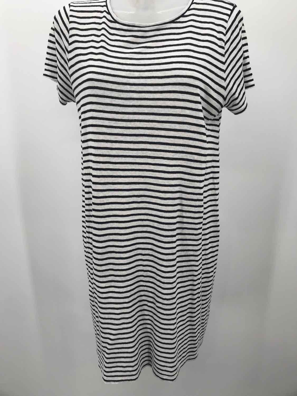 Eileen Fisher Black Print Size Small Stripe Short Sleeve Dress