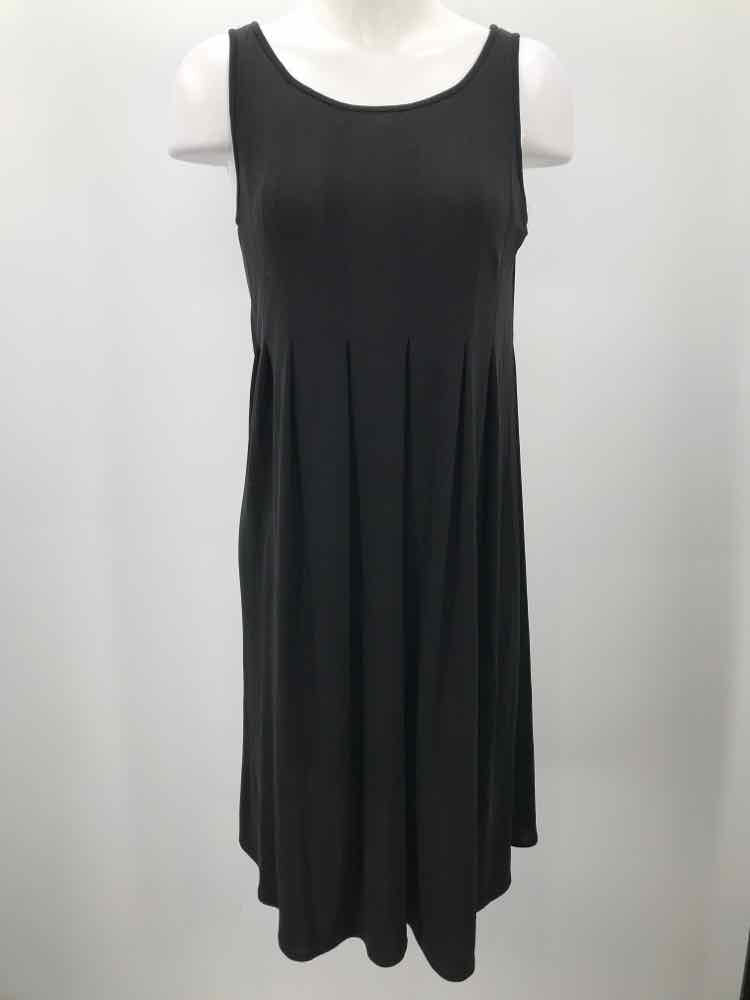 Eileen Fisher Black Size Small P Silk Pleated Knee Length Sleeveless Dress