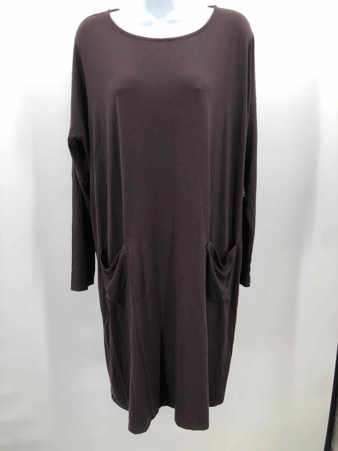 Eileen Fisher Brown Size Large Midi Long Sleeve Dress