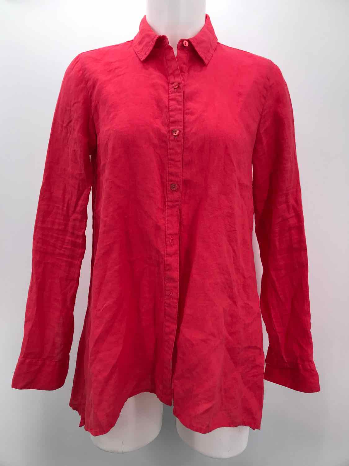 Eileen Fisher Red Size XSP Organic Linen Long Sleeve Button Down