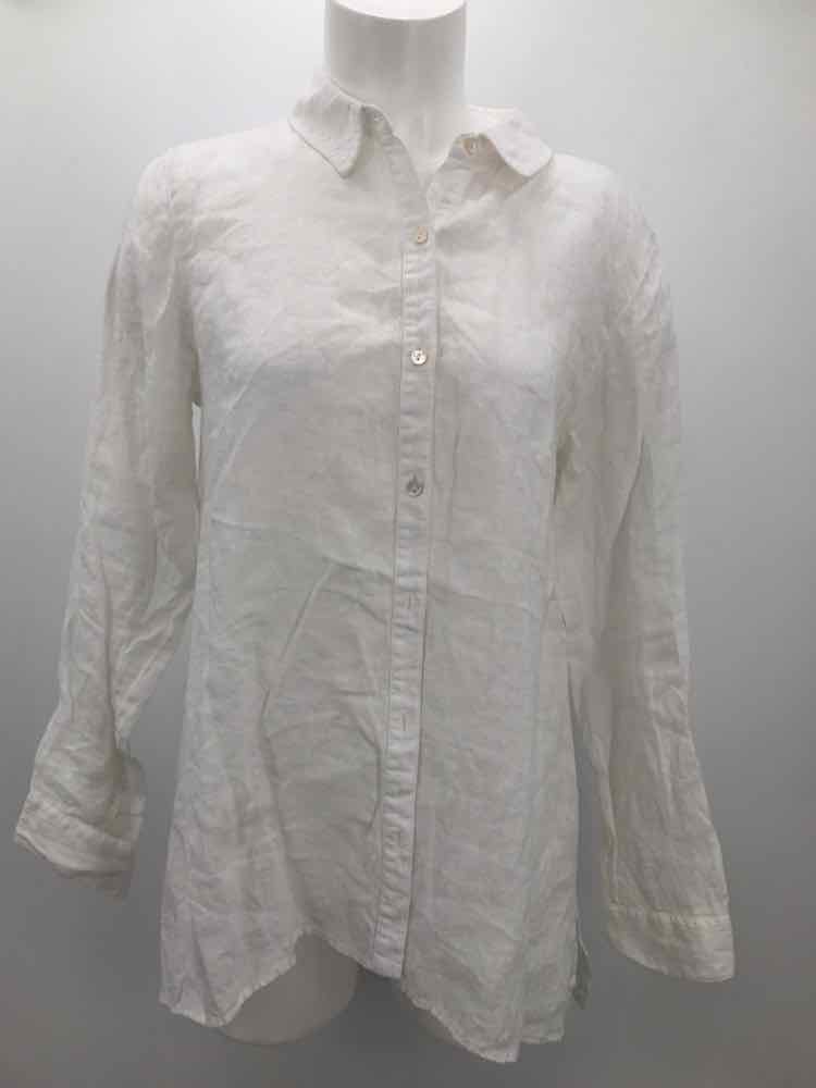 Eileen Fisher White Size Medium P Linen Button Down