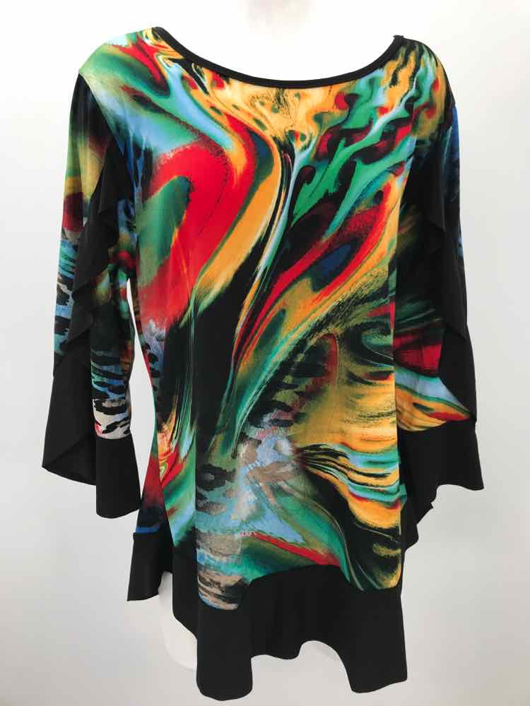 Ela Marie Green Size XL Printed Long Sleeve Blouse