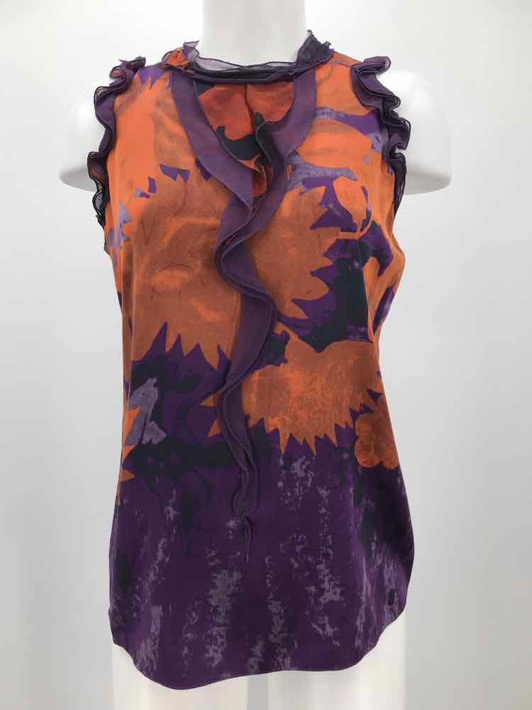 Elie Tahari Purple Size Small Printed Ruffle Tank Top