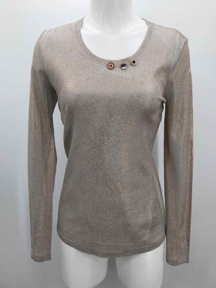 Elisa Cavaletti Tan Ribbed Shimmer Long Sleeve Blouse