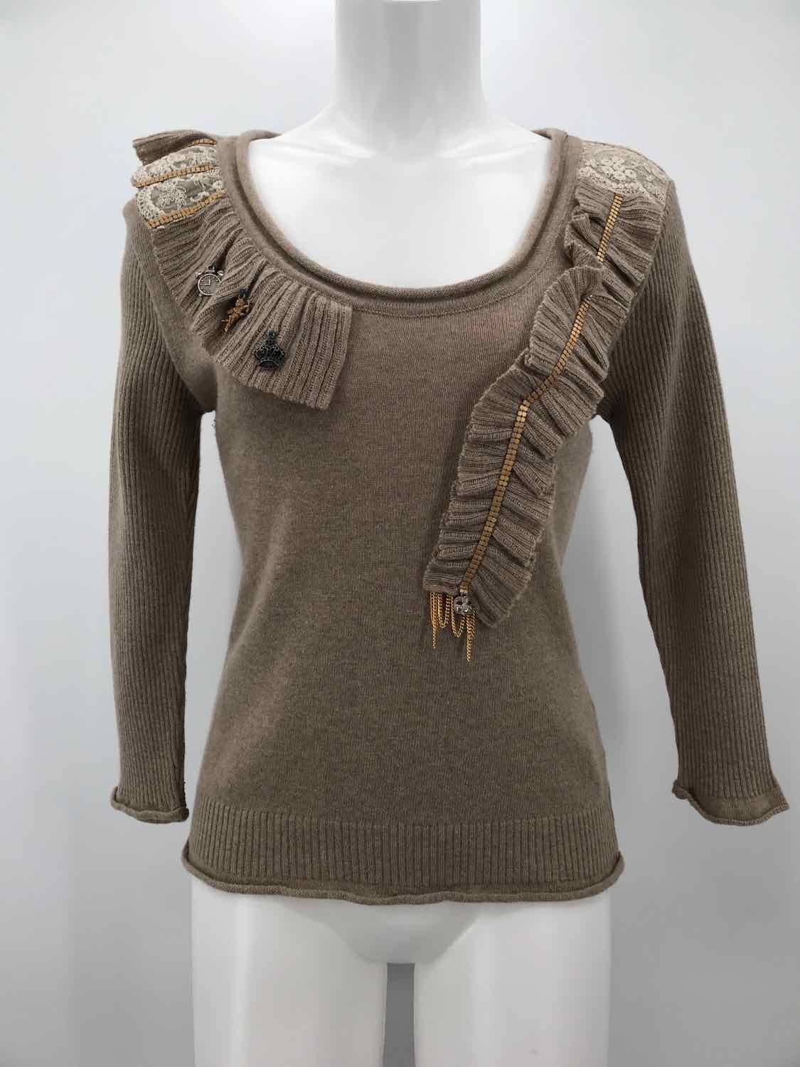 Elisa Cavaletti Tan Size Small Ruffle Embellished Sweater