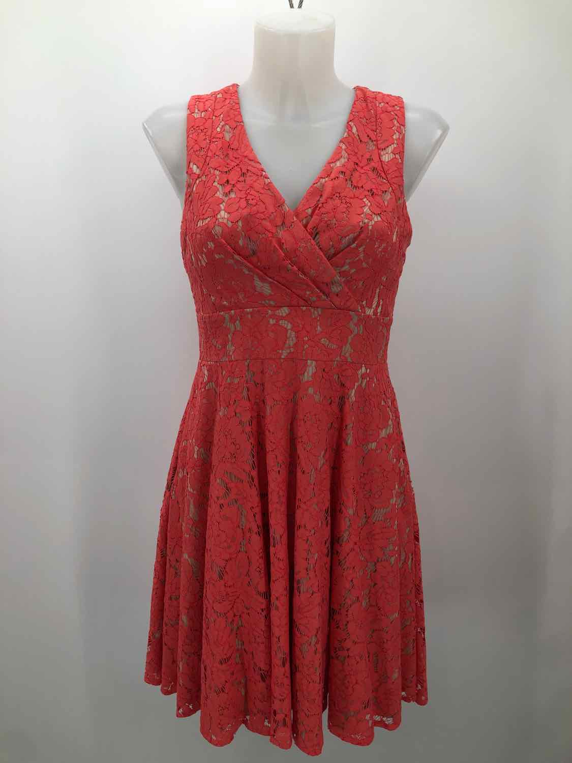 Eliza J Coral Size 4 Lace Floral Knee Length Sleeveless Dress