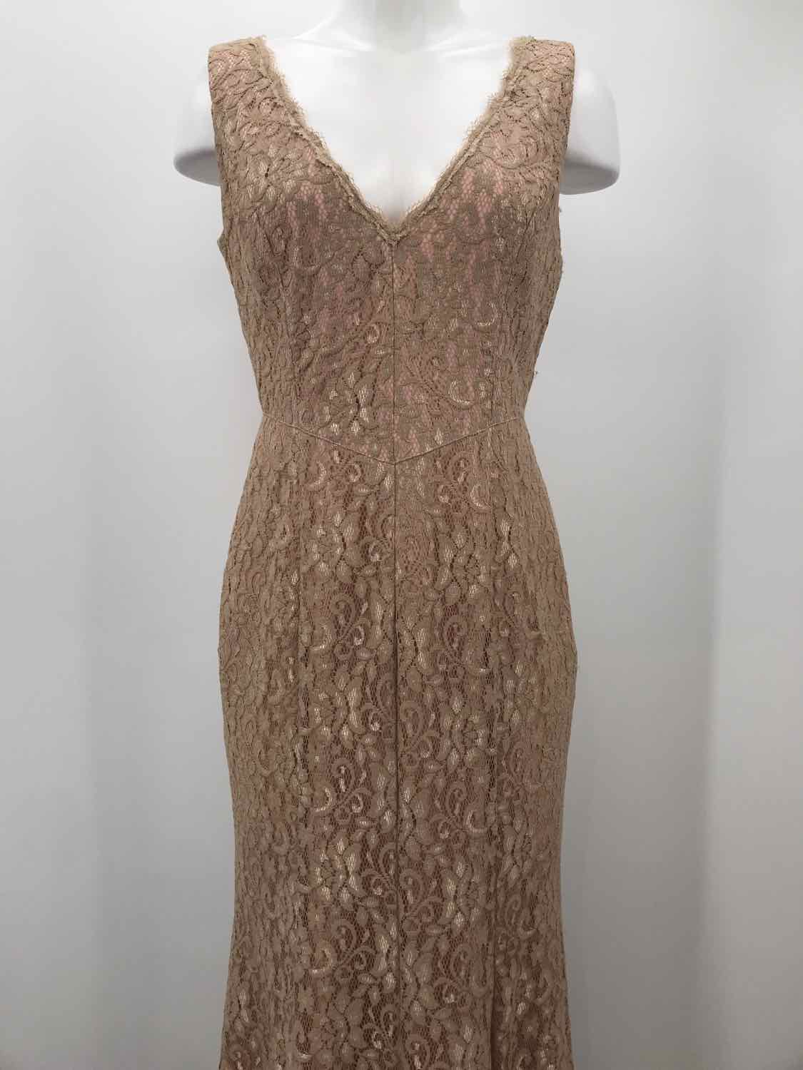 Eliza J Gold Size 6 Lace V Neck Long Evening Gown