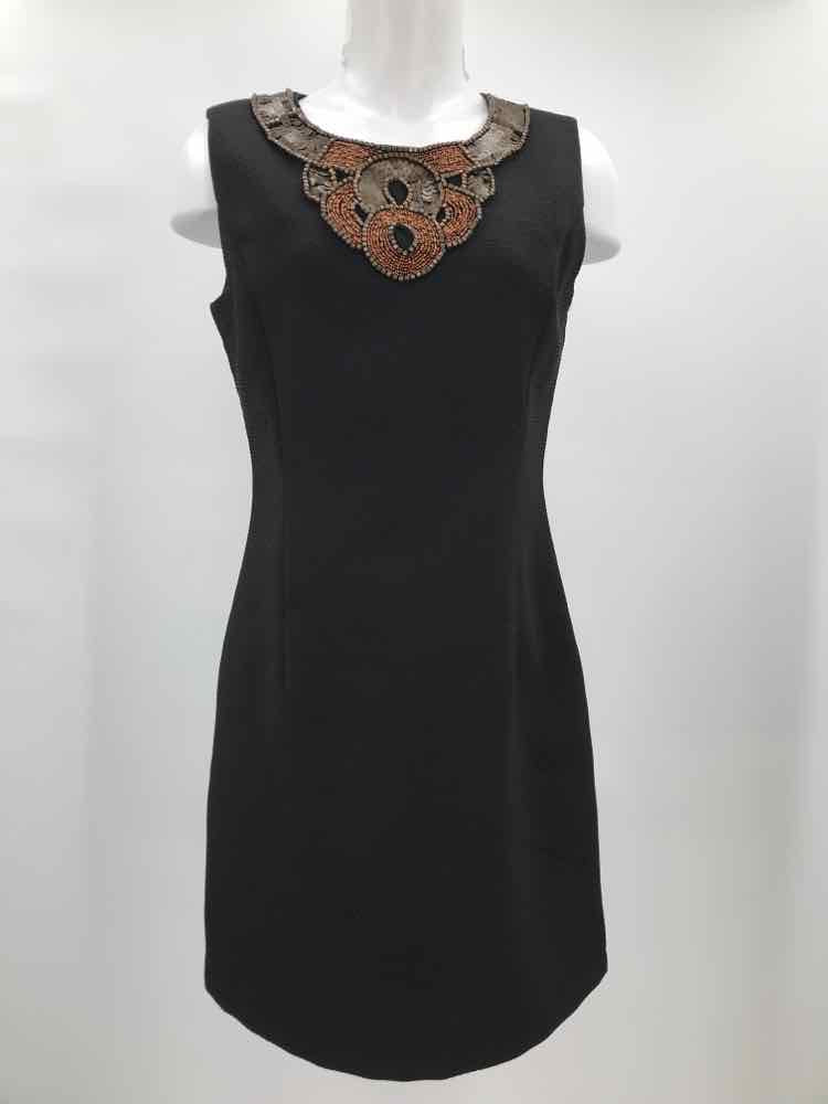 Ellen Tracy Black Size 4 Beaded Knee Length Sleeveless Dress