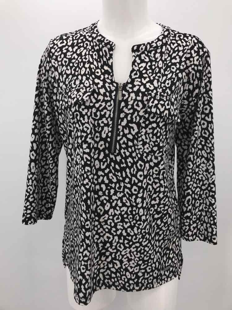 Ellen Tracy Black Size Medium Animal Print Long Sleeve Blouse