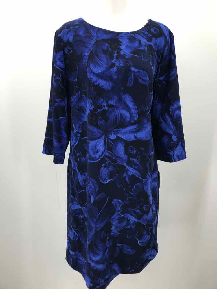 Ellen Tracy Navy Size 14 Printed Knee Length Long Sleeve Dress