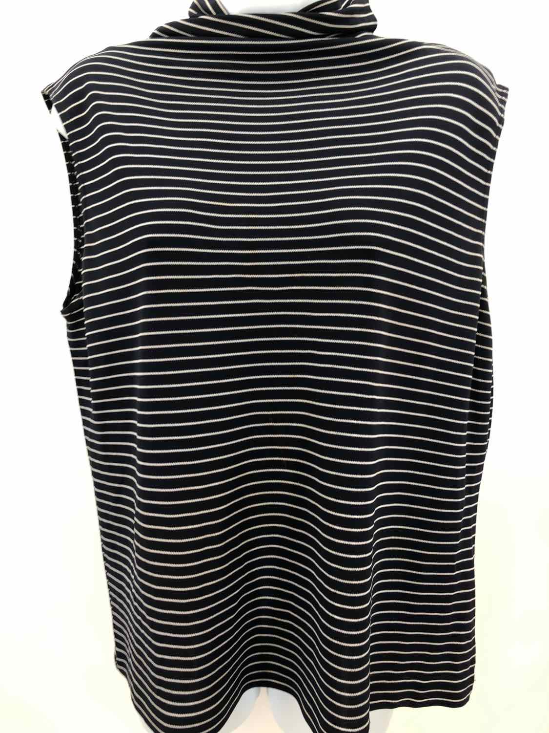 Ellen Tracy Navy Size 14 Stripe Turtleneck Sleeveless Top