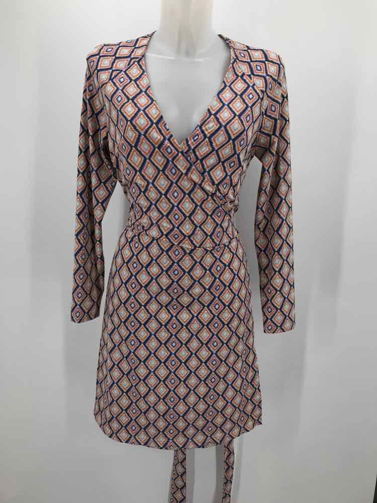 Ellie Kai Navy Size 4 Printed Multicolor Knee Length Wrap Dress