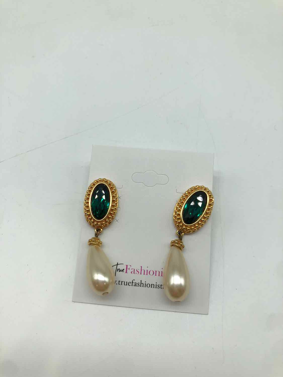 Emerald Faux Pearl Drop Earrings