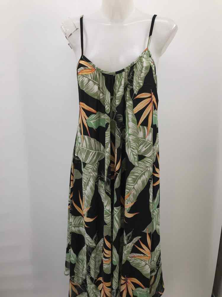 Emerald Green Size Large Leaf Midi Sleeveless Dress