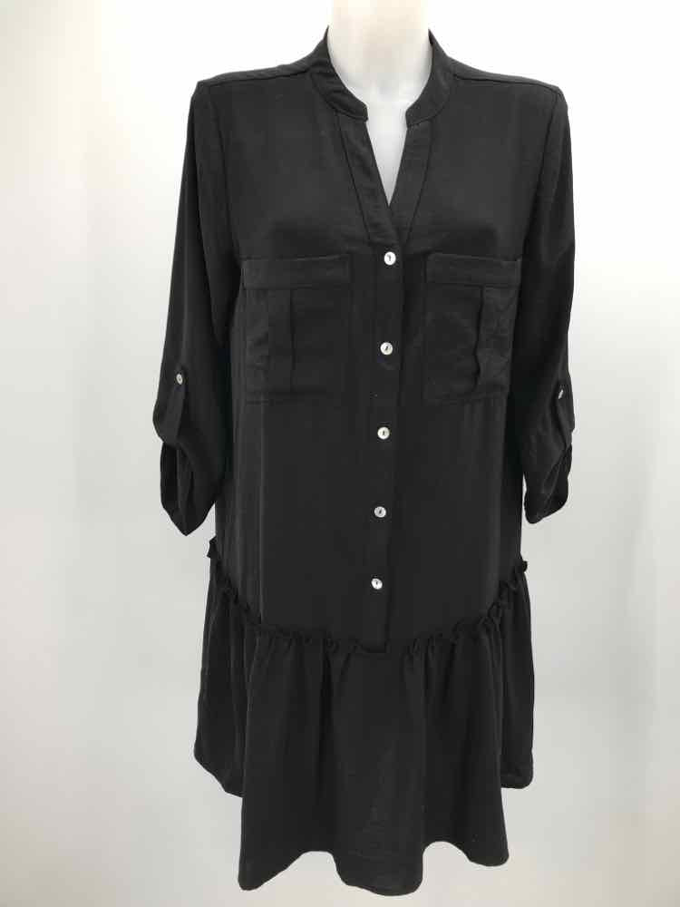 Emma & Michelle Black Size Medium Polyester Button Down Long Sleeve Dress