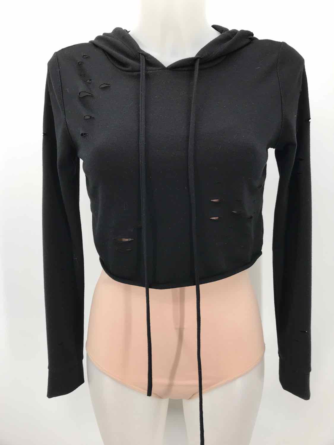 Emory Park Black Size Small Distressed Cropped Hoodie Jacket