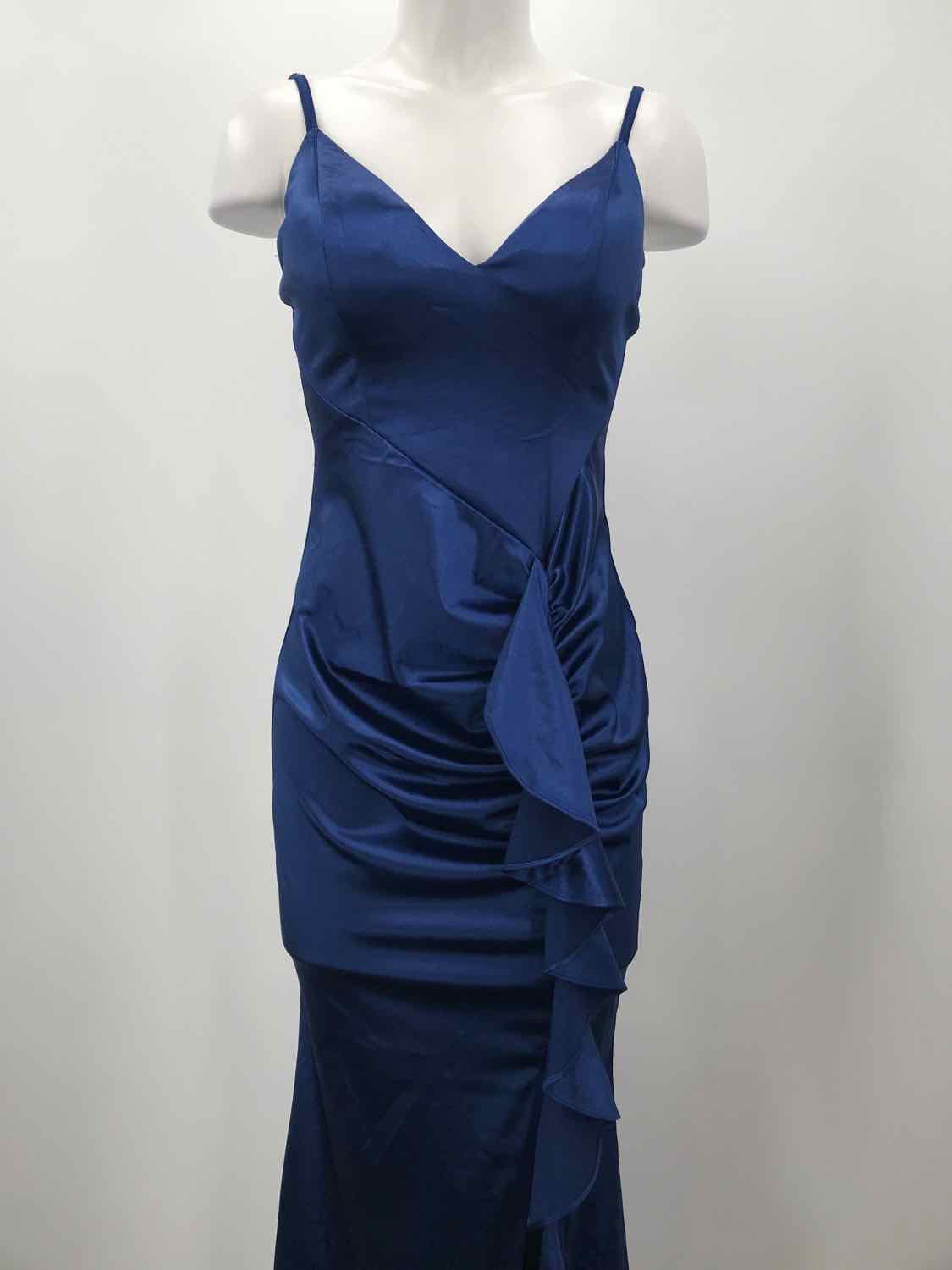 Emprada Navy Size Medium Ruffle Shimmer Long Evening Gown