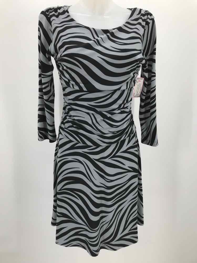 En Focus Grey Size 8 Animal Print Midi Long Sleeve Dress