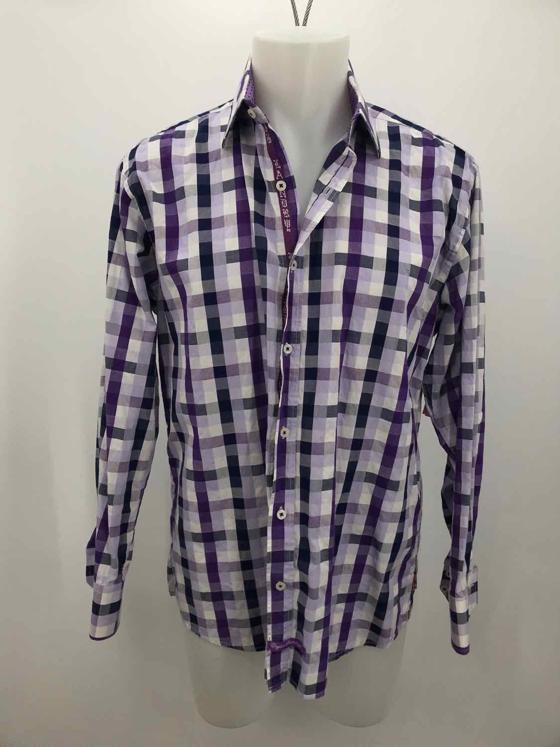 English Laundry Purple Large Cotton Plaid Men's Button Down