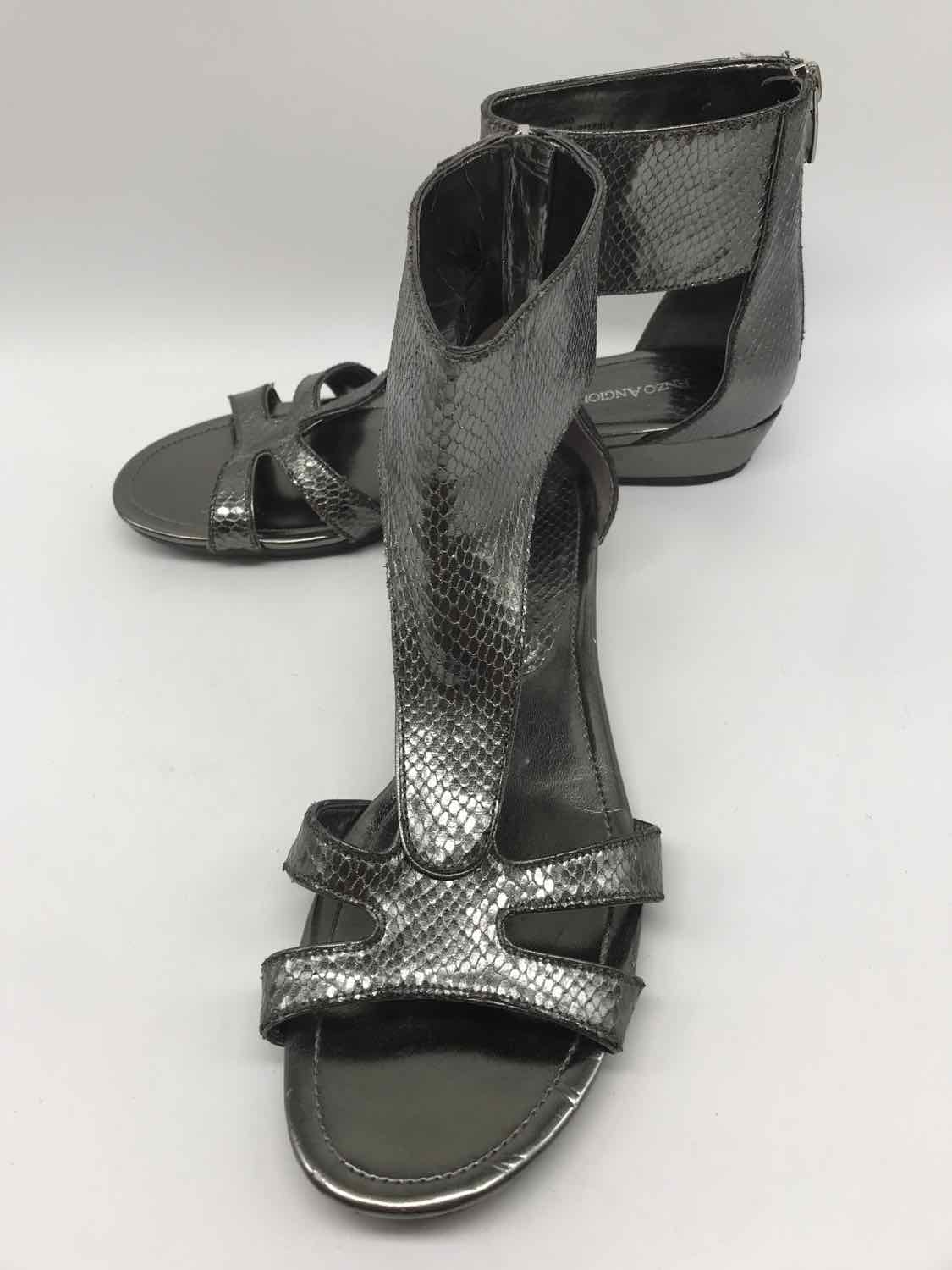 Enzo Angiolini Silver Size 9.5 Metallic Strappy Flats