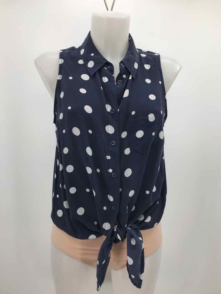 Equipment Navy Size Medium Polka Dot Button Down Silk Tank Top